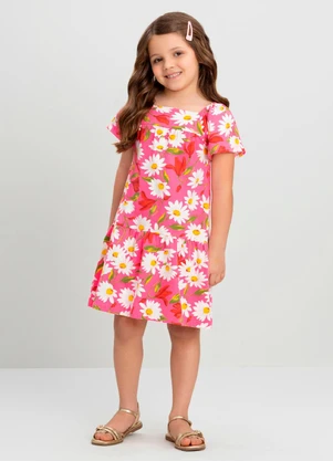 Vestido Infantil Floral Chic em Cotton Quimby Rosa - QUIMBY