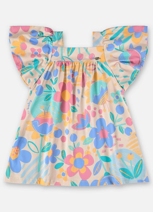 Up Baby - Vestido Infantil Floral em Cotton Azul 2