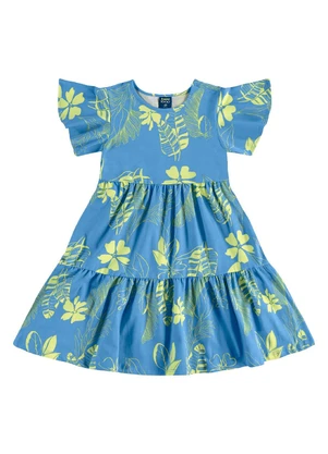 Bee Loop - Vestido Infantil Floral em Cotton Azul - BEE LOOP