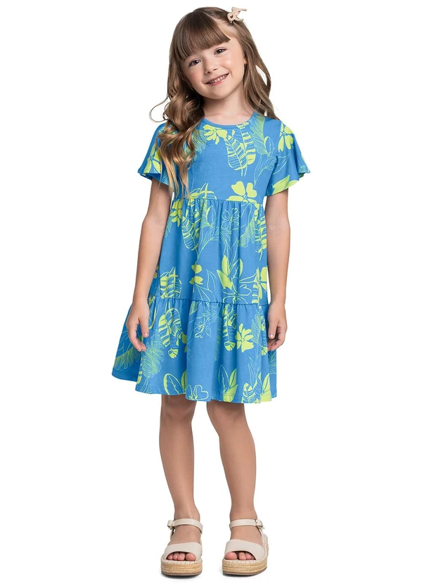 Bee Loop - Vestido Infantil Floral em Cotton Azul