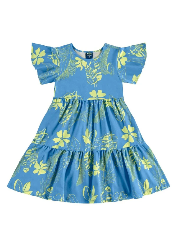 Bee Loop - Vestido Infantil Floral em Cotton Azul 2