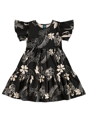 Bee Loop - Vestido Infantil Floral em Cotton Preto - BEE LOOP