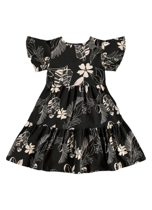 Bee Loop - Vestido Infantil Floral em Cotton Preto - BEE LOOP