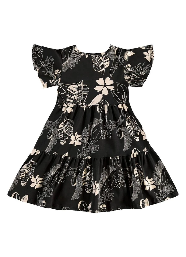 Bee Loop - Vestido Infantil Floral em Cotton Preto 2
