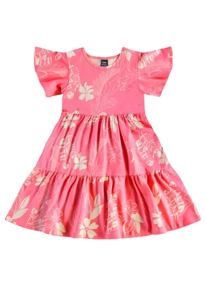 Bee Loop - Vestido Infantil Floral em Cotton Rosa - BEE LOOP