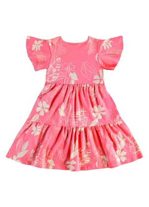 Bee Loop - Vestido Infantil Floral em Cotton Rosa - BEE LOOP