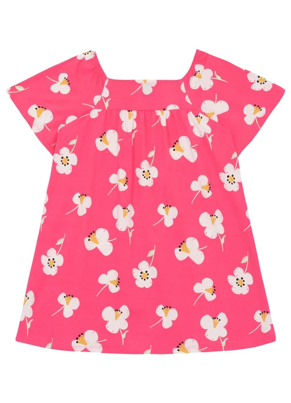 Bee Loop - Vestido Infantil Floral em Cotton Bee Loop Rosa