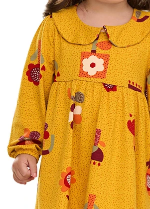 Elian - Vestido Infantil Floral Gola Boneca Amarelo - ELIAN