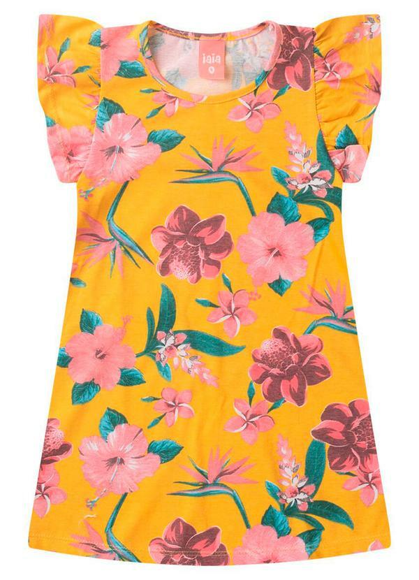 Rosa Azul - Vestido Infantil Floral Iaia Amarelo Mostarda