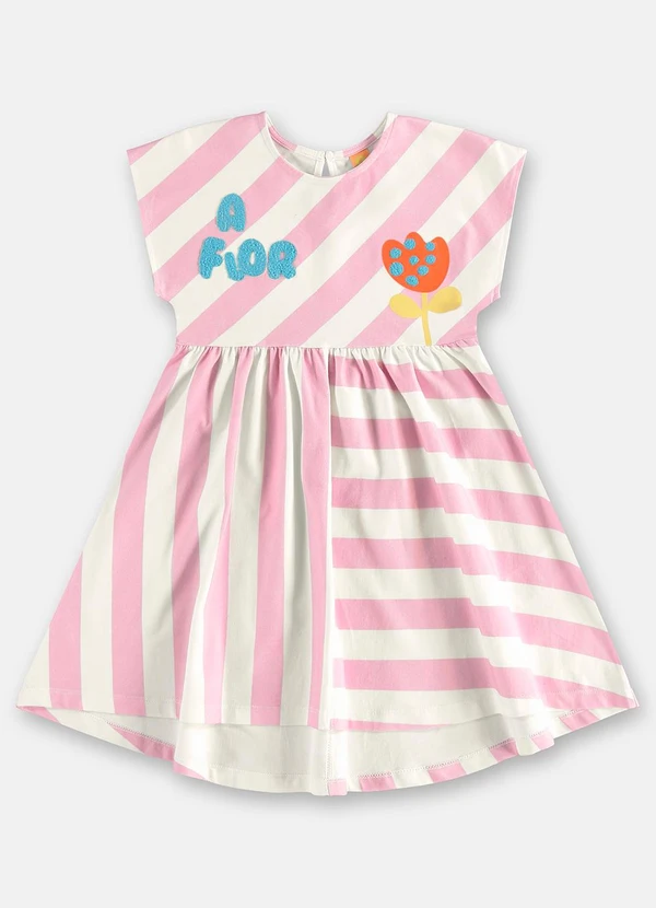 Três e Já - Vestido Infantil Flores em Cotton Branco 3