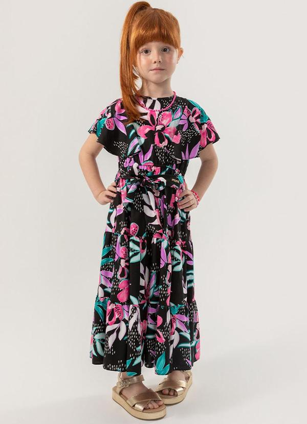 Momi - Vestido Infantil Florido Preto