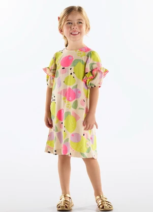 Up Baby - Vestido Infantil Frutas Algodão Bege - UP BABY