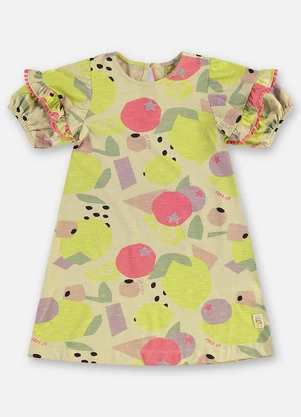 Up Baby - Vestido Infantil Frutas Algodão Bege - UP BABY