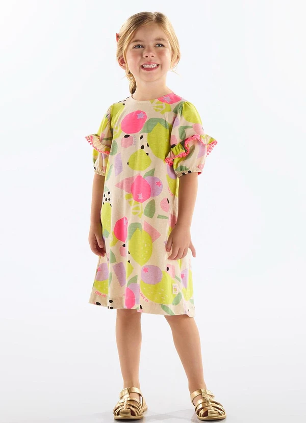 Up Baby - Vestido Infantil Frutas Algodão Bege