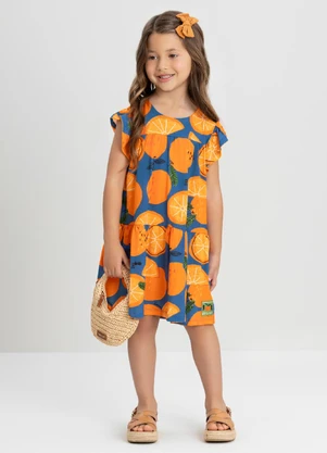 Vestido Infantil Frutas Cítricas Up Baby Azul - UP BABY