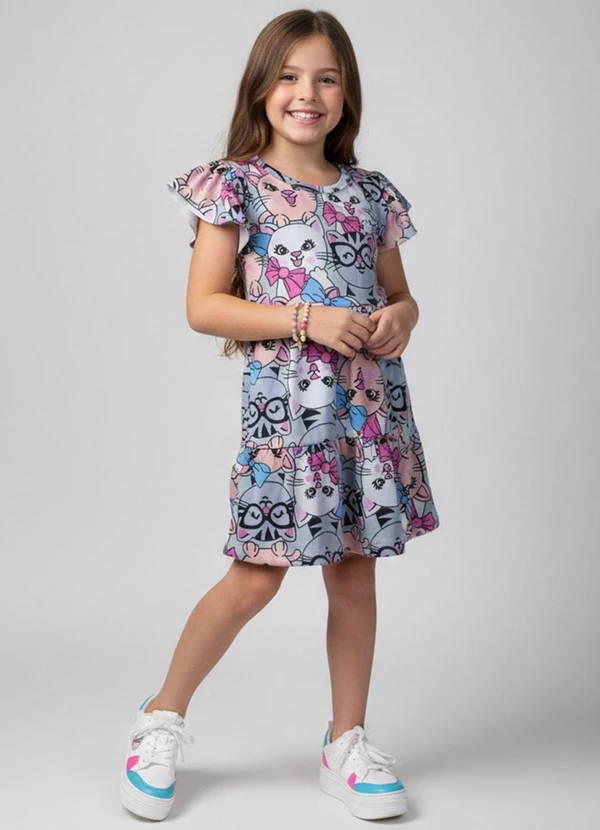 Laluna - Vestido Infantil Gata de Óculos Multicolorido