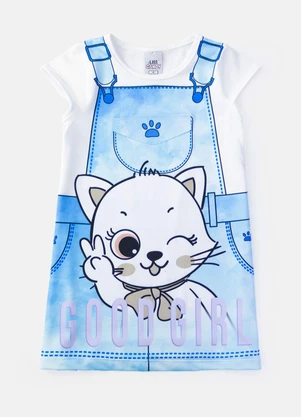 Laluna - Vestido Infantil Gatinho Good Girl Branco - LALUNA