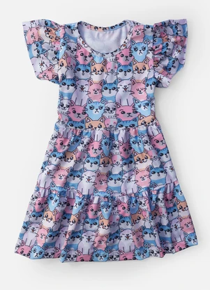 Laluna - Vestido Infantil Gatos Rotativos Multicores - LALUNA