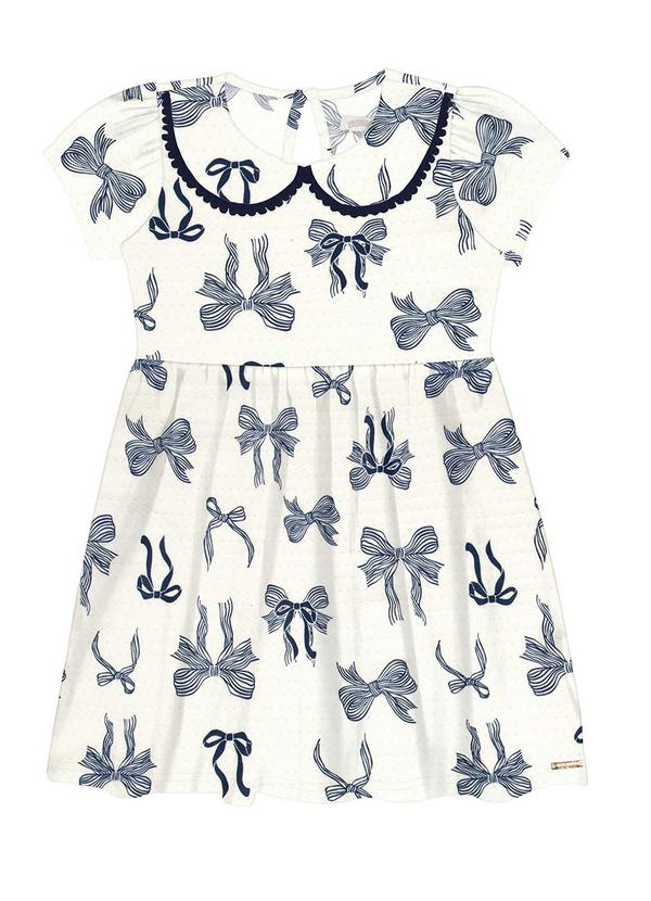 Alakazoo - Vestido Infantil Gola Dupla e PompomAzul