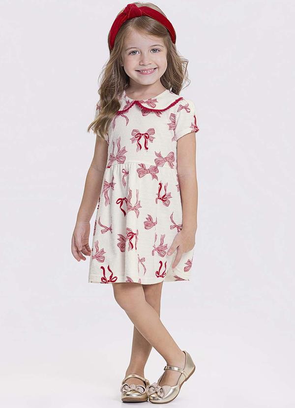 Alakazoo - Vestido Infantil Gola Dupla e PompomVermelho