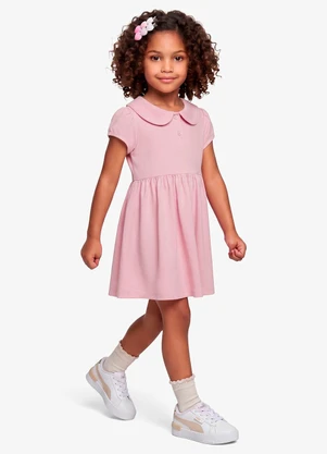 Rovi Kids - Vestido Infantil Gola Dupla em Cotton  Rosa - ROVI KIDS