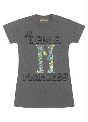 Trick Nick - Vestido Infantil I Am a Princess Cinza - TRICK NICK