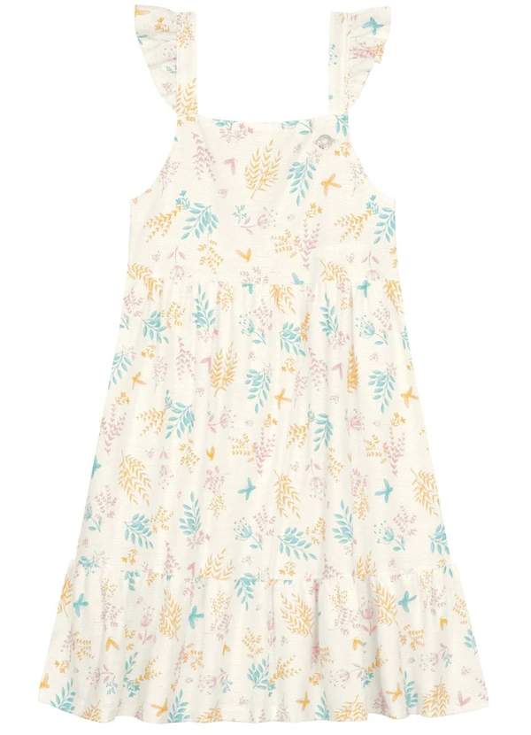 Brandili - Vestido Infantil Jardim de Borboletas Bege