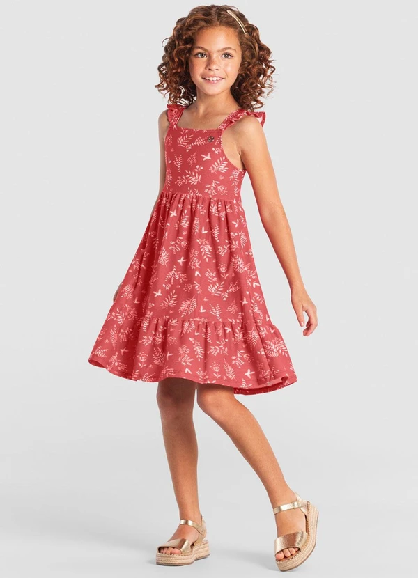 Brandili - Vestido Infantil Jardim de Borboletas Vermelho