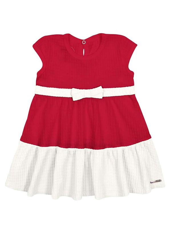 Alakazoo - Vestido Infantil Laço Malha TexturizadaVermelho