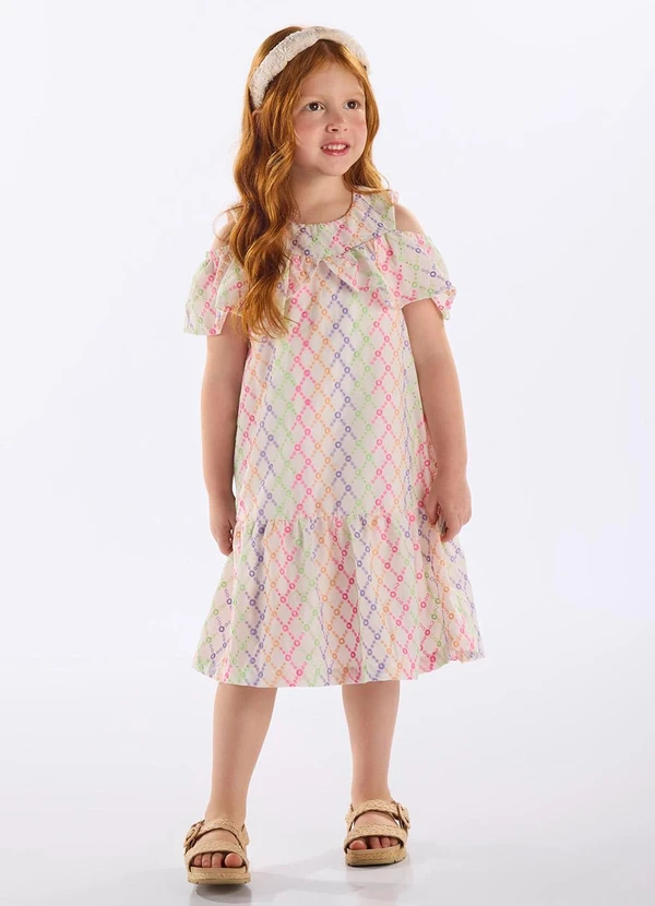 Up Baby - Vestido Infantil Laise com Babados Bege