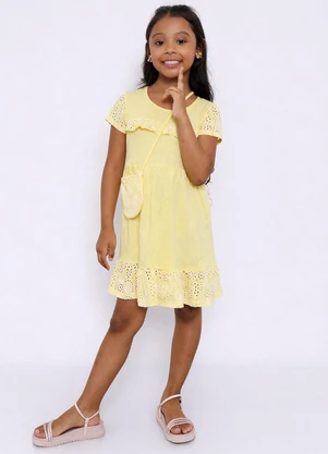 Torra - Vestido Infantil Laise com Bolsinha Amarelo - TORRA
