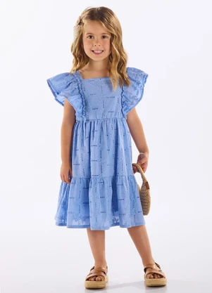 Up Baby - Vestido Infantil Laise com Forro Azul - UP BABY