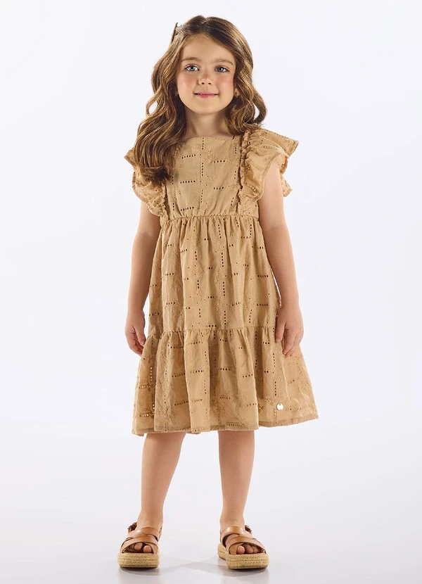 Up Baby - Vestido Infantil Laise com Forro Bege