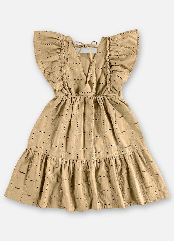 Up Baby - Vestido Infantil Laise com Forro Bege 4