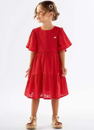 Up Baby - Vestido Infantil Laise com Forro Vermelho - UP BABY
