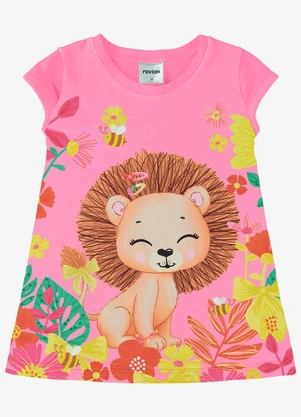 Rovi Kids - Vestido Infantil Leãozinho Rosa - ROVI KIDS