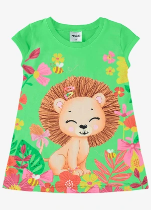 Rovi Kids - Vestido Infantil Leãozinho Verde - ROVI KIDS