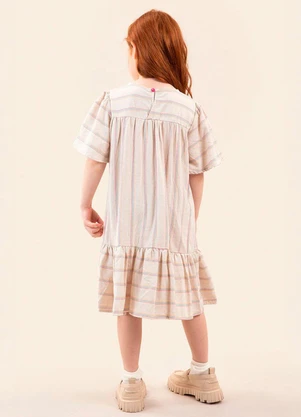 Bugbee - Vestido Infantil Linho Listrado Branco - BUGBEE