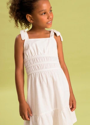 Bugbee - Vestido Infantil Liso Algodão Lyocel Branco - BUGBEE