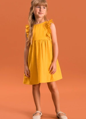 Bugbee - Vestido Infantil Liso Algodão Lyocel Laranja - BUGBEE