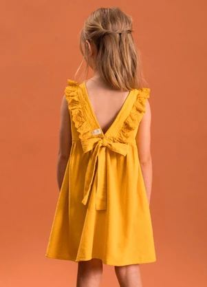 Bugbee - Vestido Infantil Liso Algodão Lyocel Laranja - BUGBEE