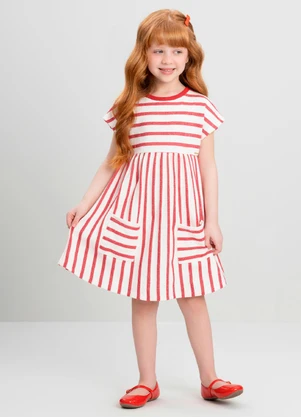 Vestido Infantil Listrado Quimby Vermelho - QUIMBY