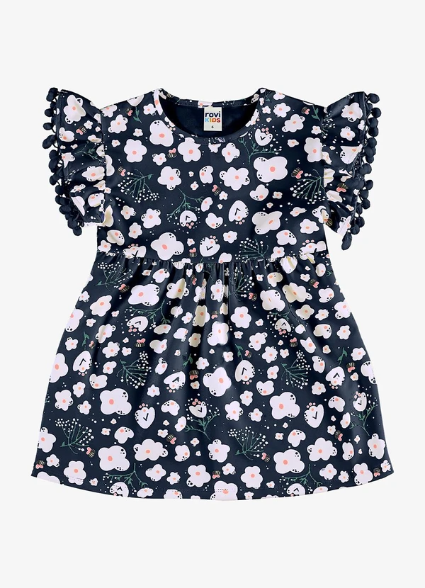 Rovi Kids - Vestido Infantil Malha Estampado Azul