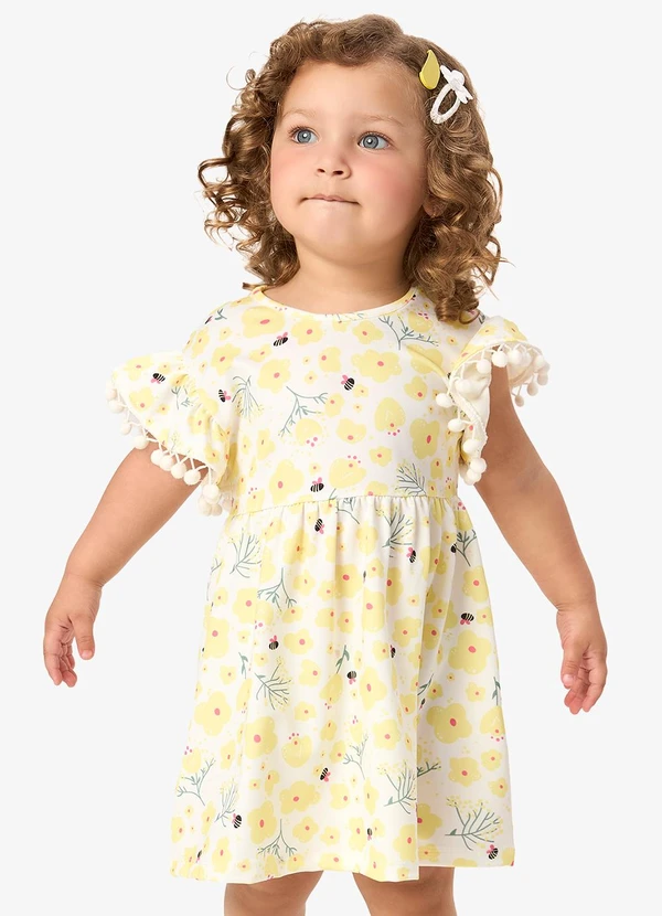 Rovi Kids - Vestido Infantil Malha Estampado Bege