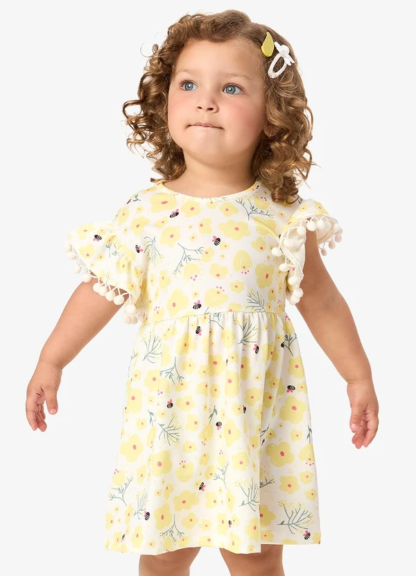 Rovi Kids - Vestido Infantil Malha Estampado Bege