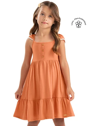 Colorittá - Vestido Infantil Malha Linho Menina Laranja - COLORITTÁ