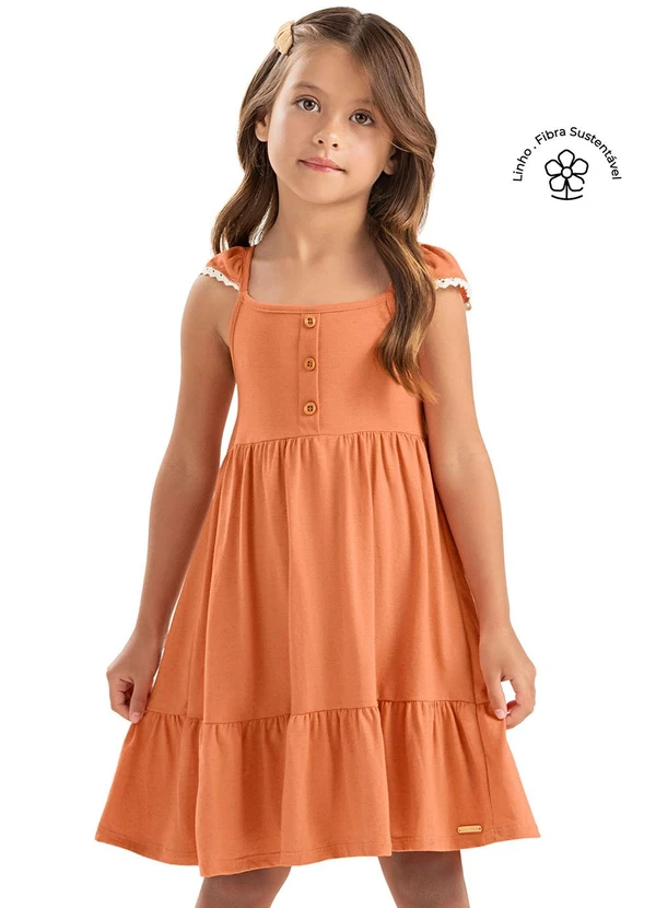 Colorittá - Vestido Infantil Malha Linho Menina Laranja