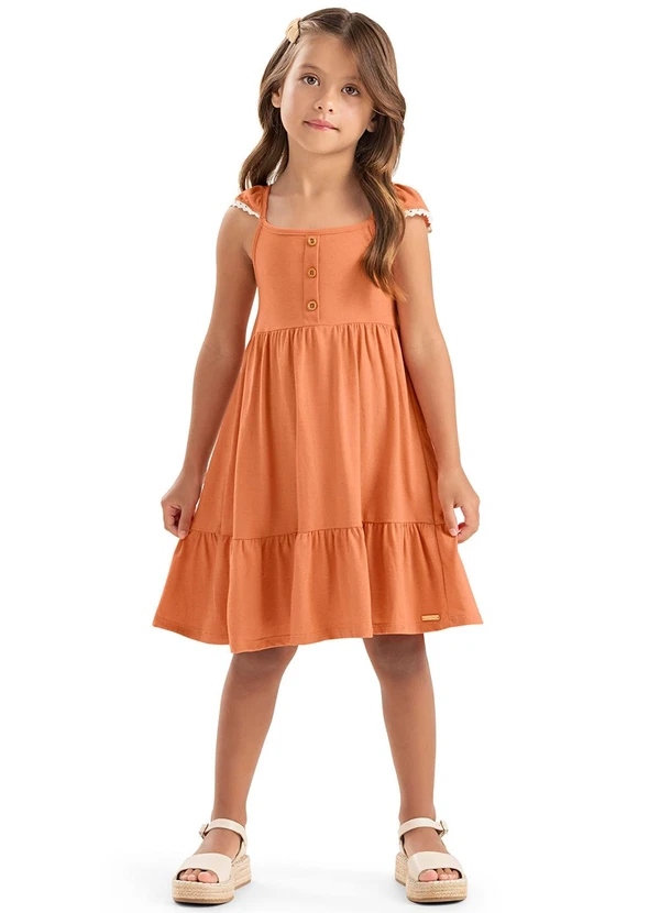 Colorittá - Vestido Infantil Malha Linho Menina Laranja 2