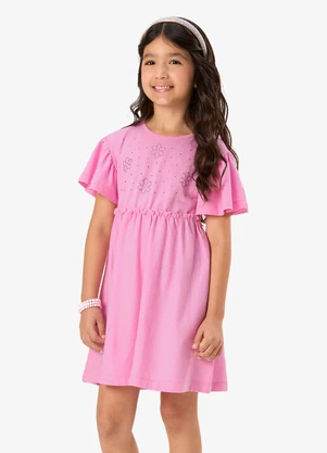 Rovi Kids - Vestido Infantil Malha Texturizada Rosa - ROVI KIDS