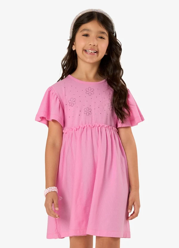 Rovi Kids - Vestido Infantil Malha Texturizada Rosa